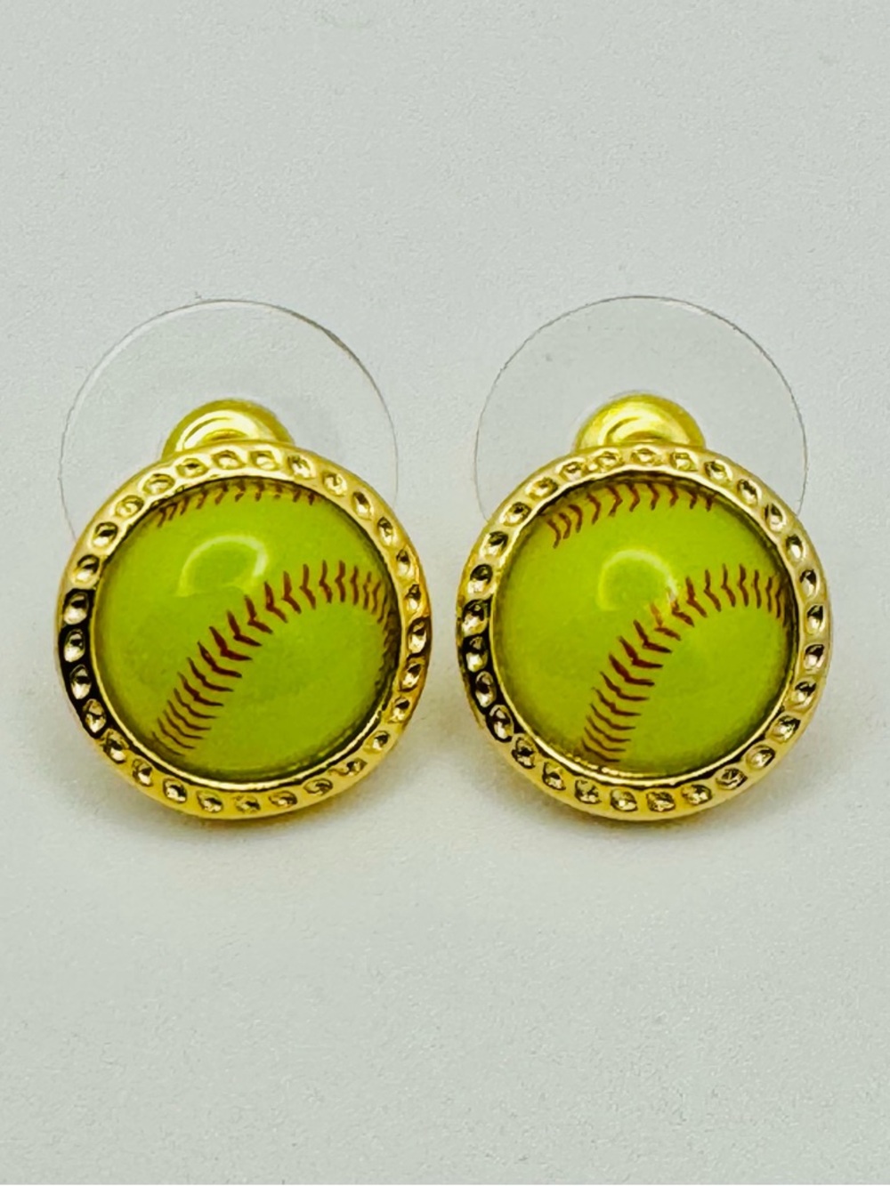 Chartreuse Softball Gold Tone Stud Earrings